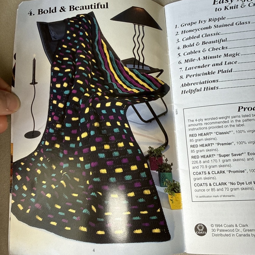 Vtg Rare Red Heart Easy Afghans to Knit or Crochet 1994 Bk 1406 Pattern Yarn DIY - Picture 10 of 14